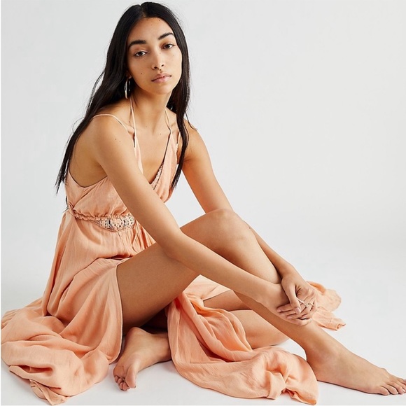 Free People Coming Through Crochet Cut Out Strappy Open Back Boho Maxi Dress - Picture 2 of 5